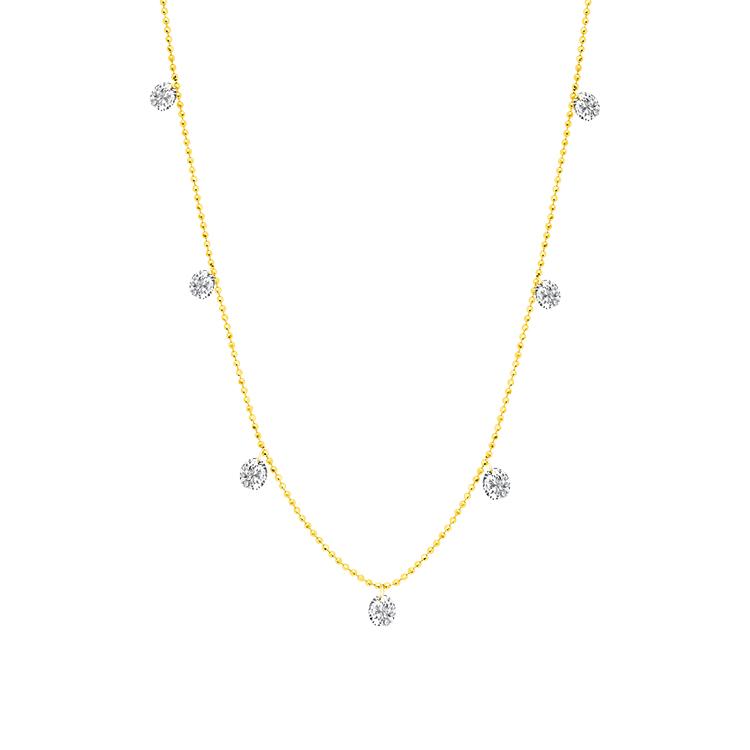 Small Floating Diamond Necklace in Yellow