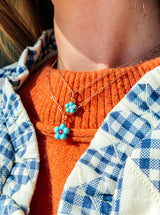 Large Round Floral Necklace with Turquoise and Ruby