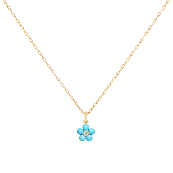 Medium Round Floral Necklace with Turquoise and Diamond