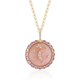 Large Flare Medallion Necklace, Pink Opal