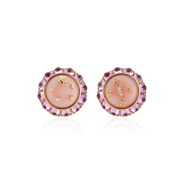 Large Flare Button Studs, Pink Opal