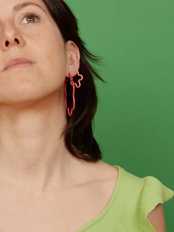 Two Tone Large Flower Power Earrings in Coral Pink and Hot Pink