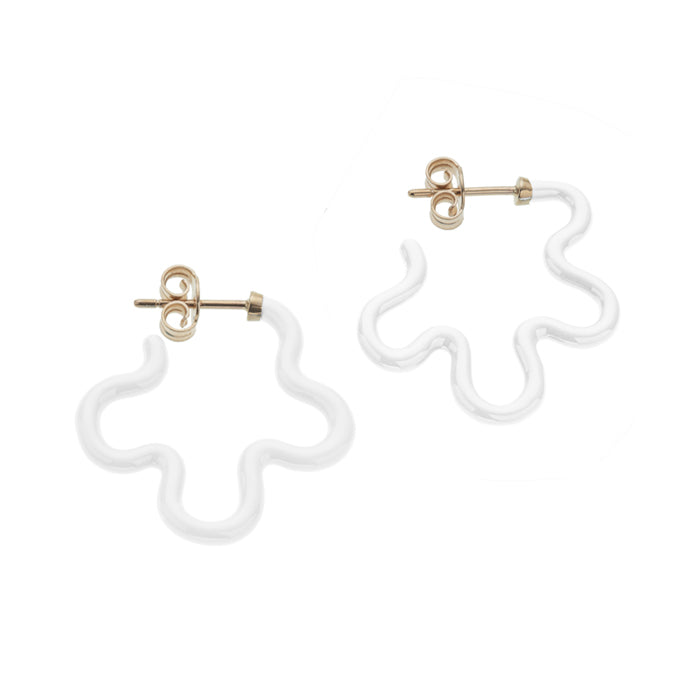 Two Tone Asymmetrical Flower Power Earrings in White